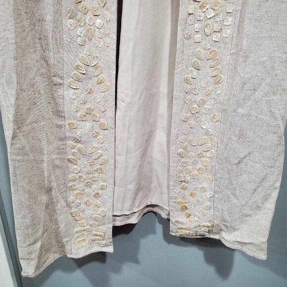 Soft Surroundings Linen Duster Long Cardigan Coat Shell Button Embellish Sz M - Picture 3 of 16